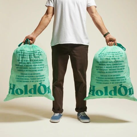 HoldOn Compostable Tall Kitchen Drawstring Trash Bags 13g (40 Pack)